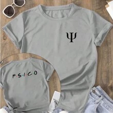 Women's T-Shirt Front And Back Printed T-Shirt Psycho Psychology College Profession Various Colors 100% Cotton - 灰色 - 查看 1