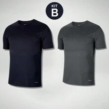 KIT 2 DRY FIT PLUS SIZE T-SHIRTS - Plus Size T-Shirt With Holes In The Fabric For Gym Workouts, Weight Training, Slimfit, Outdoor Sports, Exercises, Light Running - 深灰色 - 查看 1