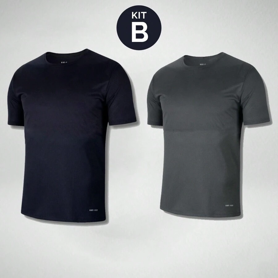 KIT 2 DRY FIT PLUS SIZE T-SHIRTS - Plus Size T-Shirt With Holes In The Fabric For Gym Workouts, Weight Training, Slimfit, Outdoor Sports, Exercises, Light Running - 深灰色 - 查看 1