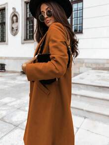 1pc Women's Solid Color Casual Coat For Autumn And Winter - Brown - View 2