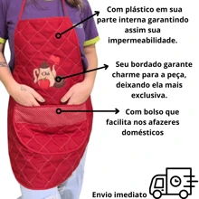 Waterproof Oxford Embroidered Apron With Pocket - Rojo - Ver 2