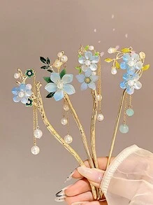 8 Stück/4 Stück/1 Stück Retro Blumen Quaste Haarclips, Haaraccessoire, eleganter Hanfu Haarschmuckstab für Damenfrisuren, Haarknoten, Haarstyling Pins