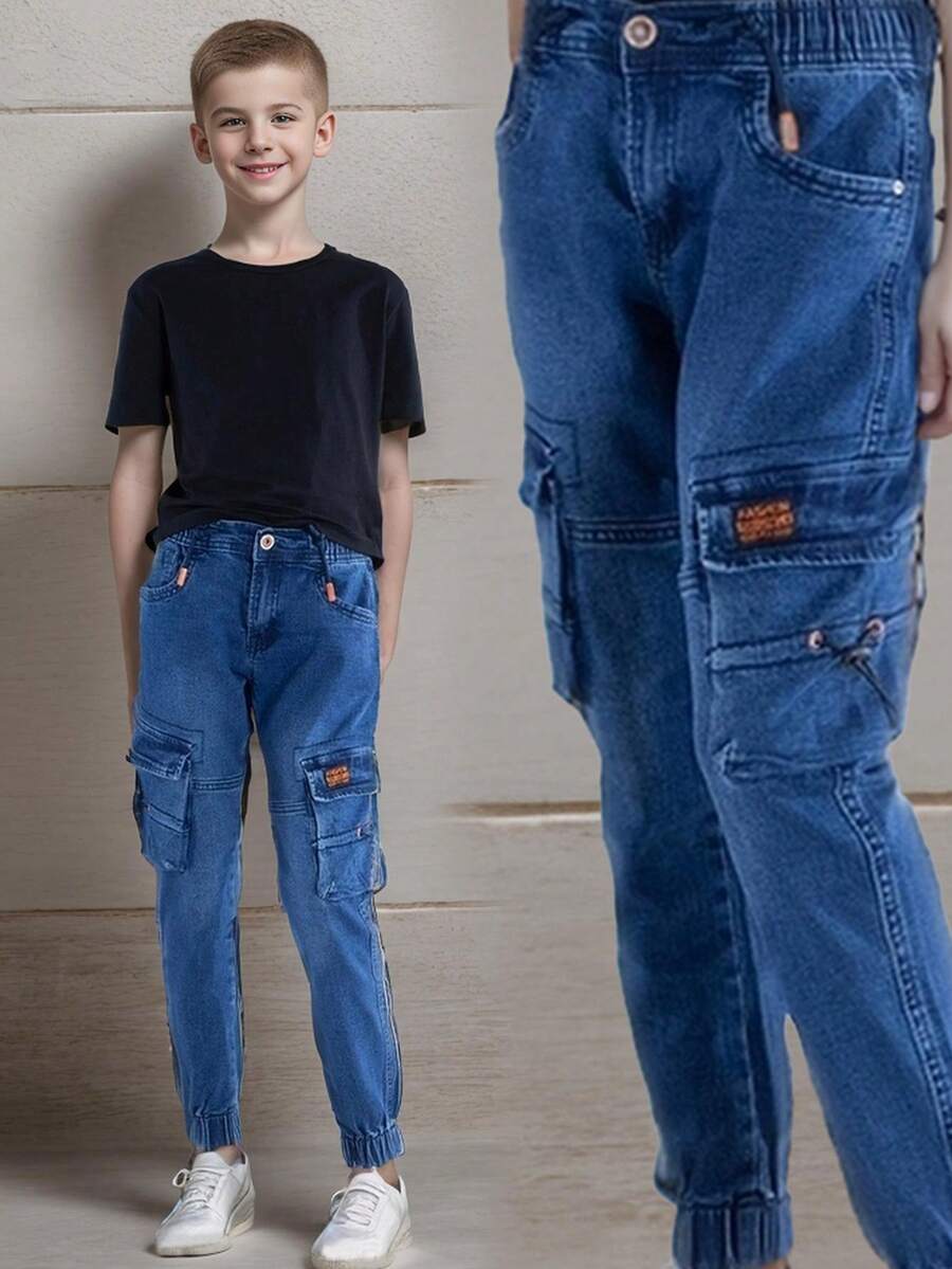 Jeans de Mezclilla Azul para Niño, Bolsillos Prácticos en las Piernas