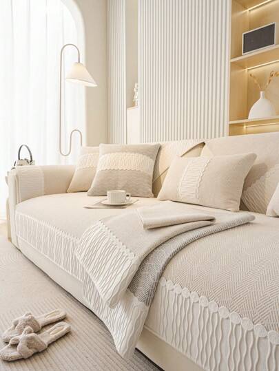 1pc European Style Floral Lace Sofa Cushion Cover, Minimalist Luxury Sofa Slipcover, Decorative For Bedroom, Living Room, Office, All-Season, Anti-Slip, Anti-Dust, Anti-Cat Scratch