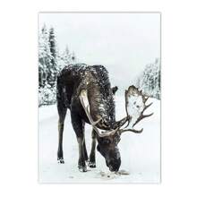 1 件冬季雪景森林房屋墙壁艺术画狐狸猫头鹰鹿动物帆布海报松树印刷品北欧墙壁画客厅装饰无框架 - 彩色 - 查看 28