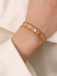 1 件时尚简约菱形细节链条手链，适合女士日常配饰 - 金黃色 - 查看 1