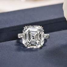 Phụ kiện nhẫn cưới thời trang sang trọng dành cho nữ, nhẫn Zirconia tổng hợp hình vuông màu trắng, kỷ niệm ngày cưới đính hôn ngày của mẹ sinh nhật tiệc quà tặng Giáng sinh trang sức - Bạc - Xem 1