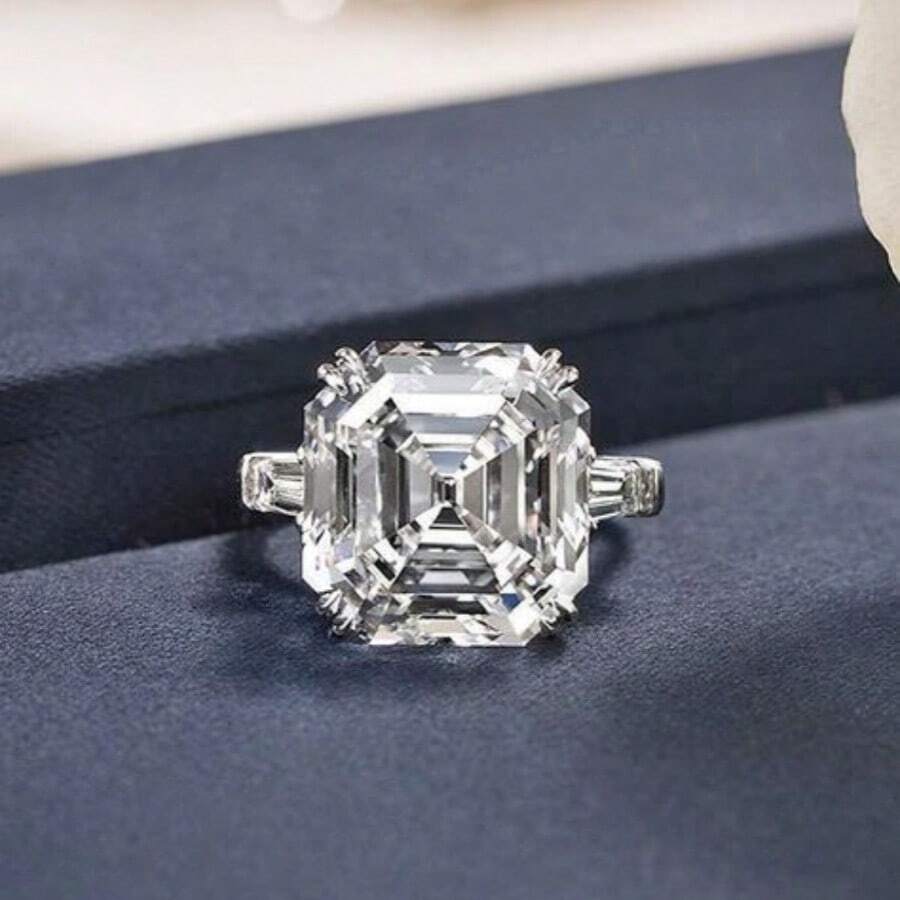 Phụ kiện nhẫn cưới thời trang sang trọng dành cho nữ, nhẫn Zirconia tổng hợp hình vuông màu trắng, kỷ niệm ngày cưới đính hôn ngày của mẹ sinh nhật tiệc quà tặng Giáng sinh trang sức - Bạc - Xem 1