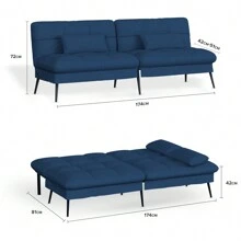 Sofa Schlafsofa mit Schlaffunktion, überzug Futon Klappsofa, Bettcouch, ecksofa, Couch Gästebett, 3-Sitzer Sofa, mit verstellbare Rückenlehne aus Stoff - Blau - Übersicht 9