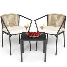 3 Pieces Outdoor Patio Wicker Bistro Rattan Furniture 2 Stack Chair Coffee Table - Beige - View 2