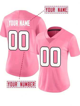 Customized Name And Number Women's Embroidered American Football Jersey Denver Pink V-Neck Personalized Short Sleeved Shirt Party Game Training Competition Sports Top DIY S-XXL