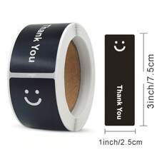 120张/卷笑脸黑白感谢矩形密封贴纸礼品贴纸自制包装装饰标签，圣诞节