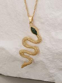 Nooxian 1pc Cubic Zirconia Inlay Snake Shaped Pendant Necklace, Medusa Style Necklace Jewelry