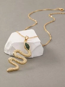 Nooxian 1pc Cubic Zirconia Inlay Snake Shaped Pendant Necklace, Medusa Style Necklace Jewelry