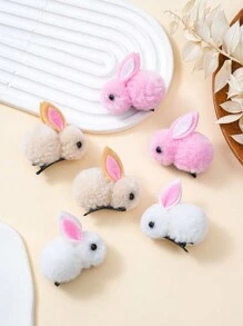 6 Stücke süße plüschige dreidimensionale Hasenhaarklemme, einfarbige cartoon Spaß Haaraccessoires Clips, geeignet für kleine Mädchen Haardekoration