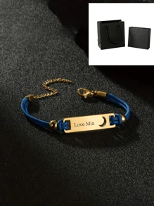 1 pieza/Personalizable Colgante en forma de corazón y luna con nombre de niños y fecha, pulsera con letra hueca personalizable, el mejor regalo personalizado para de bebé, vuelta al colegio, ideas de regalo de invierno para niño o niña, Día de San Valentín - Dorado - Ver 8