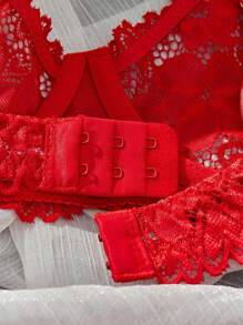 Lace Trim Sexy Lingerie Set For Women For Rave For Going Out, Baddie Look - Red - View 6