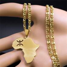 Berber Africa Map Necklace For Women, Men Stainless Steel Gold/Silver Color Stunning Lettering Kabyle Berber Necklace