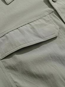 1 pieza Camisa casual de secado rápido y multibolsillos para hombre, adecuada para deportes y actividades al aire libre, camisa de Navidad de unicolor, chaqueta de tendencia, otoño - verde menta - Ver 7