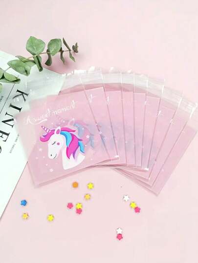 25/30/40/45/50/60/100pcs Unicorn Cartoon Pattern Self-Adhesive Bag Baking Package Self-Sealing Bag Cookie Bag Snack Bag Candy Bag