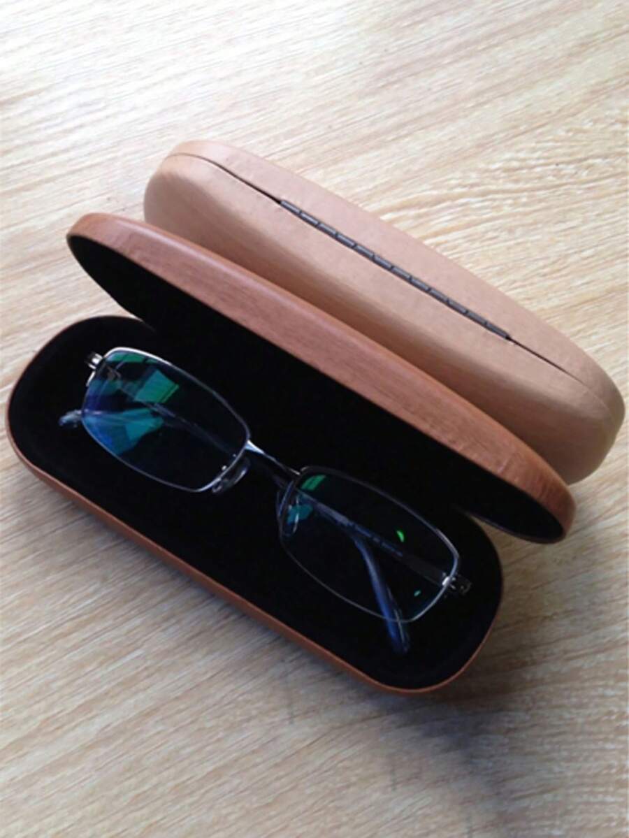 1PC复古清新简约木纹眼镜盒时尚框架近视眼镜盒大容量眼镜收纳盒 - 彩色 - 查看 1