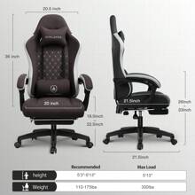 Fabric Gaming Chair With Footrest, Computer Desk Chair With Pocket Spring Cushion, Home Office Chair Ergonomic High Back Support Lumbar Support Heavy Duty Wide - Brown - View 3