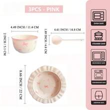Set de vajilla de cerámica con moño rosa y blanco - 2/3 piezas, apto para dormitorio y hogar, regalo de Navidad, útiles escolares