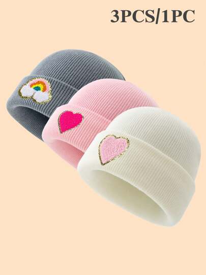 3pcs/1pc Topi Bayi Motif Hati Pelangi Rajut, Topi Musim Dingin Bayi Perempuan yang Hangat dan Tahan Dingin, Cocok untuk Pemakaian Sehari-hari di Musim Gugur dan Musim Dingin, Sempurna Sebagai Hadiah