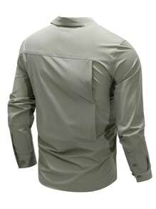 1 pieza Camisa casual de secado rápido y multibolsillos para hombre, adecuada para deportes y actividades al aire libre, camisa de Navidad de unicolor, chaqueta de tendencia, otoño - verde menta - Ver 4