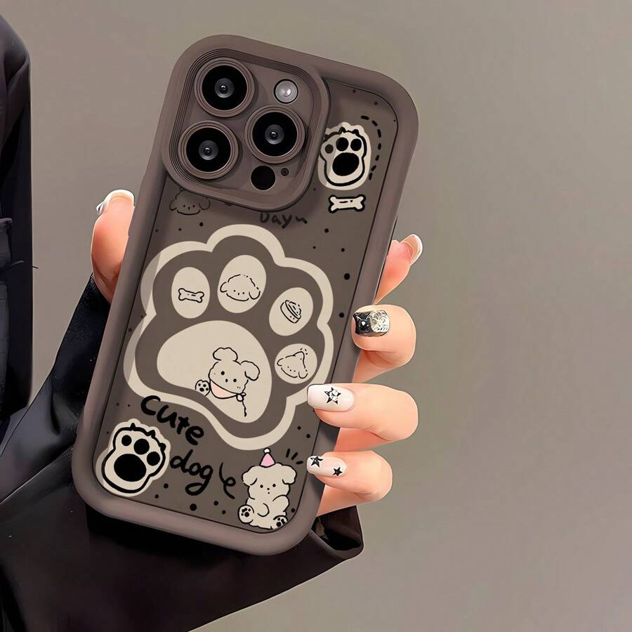 1pc Cute Puppy Dog Paw & Cartoon Animal Creative Design Matte Brown Coffee Color Gradient Full Protective Soft Phone Case For Compatible With OPPO/Compatible With VIVO//Compatible With Honor/Compatible With Apple/Compatible With REALME//Compatible With INFINIX/SMART/SPARK/X/Xr/Max/11/12/13/14/15/16/Plus/Pro/Mini Waterproof Shockproof Anti-Fall Scratch Resistant