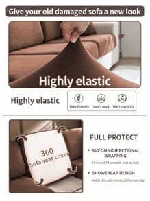 1pc Modern Minimalist Stretch Sofa Cover, Made Of Polyester Fiber, Machine Washable, Protects Sofa From Dust And Dirt, Suitable For All Seasons, Removable And Washable Fitted Sofa Cushion Cover - Coffee Brown - View 9