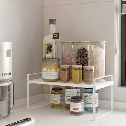 1pc ABS Plastic Panel Kitchen Organizer Rack, Cabinet Shelf, Minimalist Bookshelf, Suitable For Kitchen, Living Room, Bedroom, Study, Not For Heavy Items