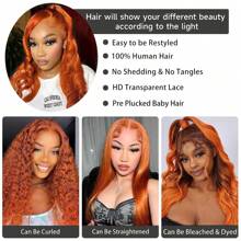 Ginger Lace Front Wigs Human Hair Pre Plucked 180% Density HD Lace Front Wigs Human Hair 13x4 Ginger Orange Body Wave Lace Frontal Wigs Human Hair Colored Bleached Knots Wigs