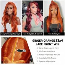 Ginger Lace Front Wigs Human Hair Pre Plucked 180% Density HD Lace Front Wigs Human Hair 13x4 Ginger Orange Body Wave Lace Frontal Wigs Human Hair Colored Bleached Knots Wigs