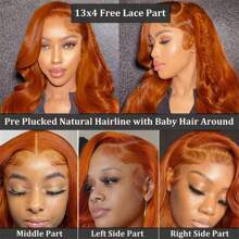 Ginger Lace Front Wigs Human Hair Pre Plucked 180% Density HD Lace Front Wigs Human Hair 13x4 Ginger Orange Body Wave Lace Frontal Wigs Human Hair Colored Bleached Knots Wigs