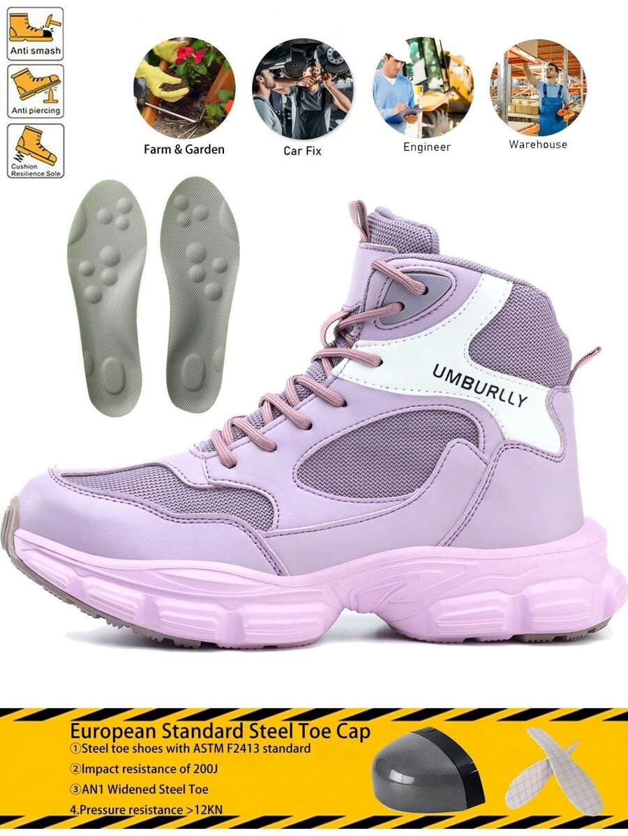 Women Purple Steel Toe Boots For Gift Safety Shoes Industrial Work