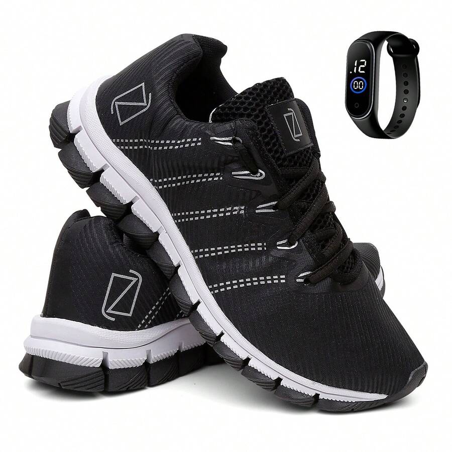 Men's Sports Shoes Training Gym Running Walking Light And Soft - 黑色 - 查看 1
