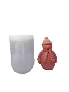 1 个雪人形状硅胶蜡烛模具，1 个圣诞老人针织围巾模具，带 3 个按钮装饰，DIY 圣诞饰品 - 白色 - 查看 1