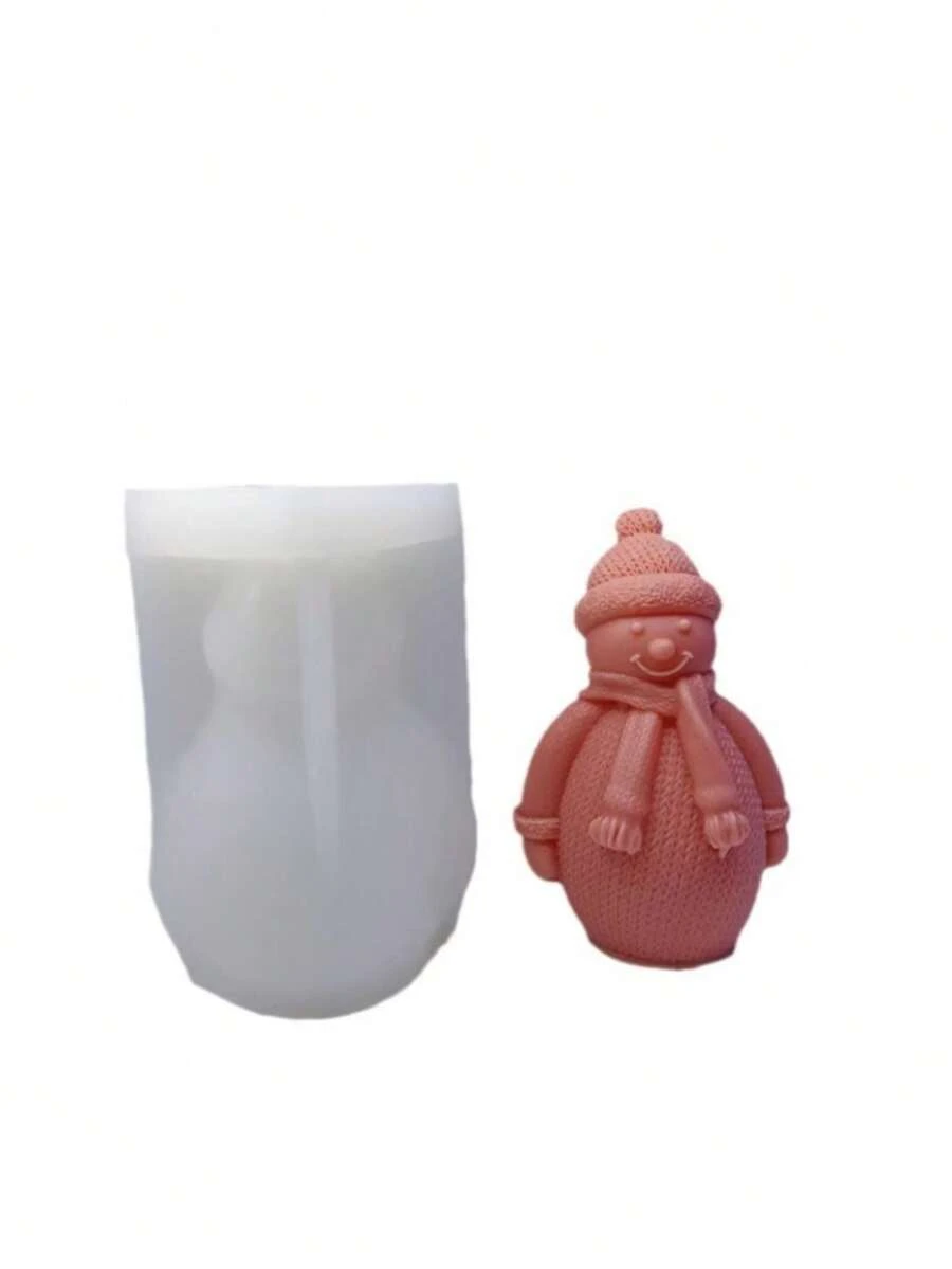 1 个雪人形状硅胶蜡烛模具，1 个圣诞老人针织围巾模具，带 3 个按钮装饰，DIY 圣诞饰品 - 白色 - 查看 1