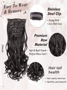 18~30 Inch Long Wavy Clip-In Hair Extensions, 7pcs/Set Thick Hair Pieces With Invisible Clips, Soft Synthetic Fiber, Black-Brown, For Women - Black Brown - View 4