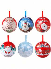 Đồ trang trí hộp kẹo Giáng sinh, 6 hộp kẹo bi thiếc Giáng sinh sáng tạo, mặt dây chuyền trang trí quả bóng treo cây thông Noel, có thể dùng làm quà tặng (không bao gồm đường) - Nhiều màu - Xem 7