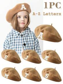 1pc Baby & Kids 26 Letters Knitted Beret Hat, Soft Warm Cute Fashionable Headwear For Toddler Boys Girls, Suitable For Infants And Young Children In Autumn And Winter
