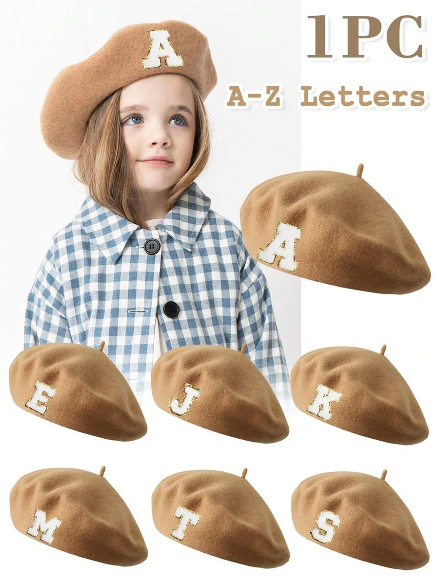 1pc Baby & Kids 26 Letters Knitted Beret Hat, Soft Warm Cute Fashionable Headwear For Toddler Boys Girls, Suitable For Infants And Young Children In Autumn And Winter