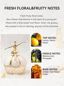 50ML/1.7FL.OZ 1 Piece Ballet Dancer Perfume, Fresh Floral&Fruity Notes For Women, Peach, Rose, Lemon, Blackcurrant, Amber Notes, Gift Set Eau De Toilette Spray For Women, Ideal Holiday Gift - 新鮮果香 - 查看 3