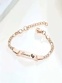 1 Customizable Stainless Steel Footprint ID Bracelet - Exquisite Punk Style Chain With Engraved Nameplate And Personalized Information - A Unique Gift For Loved Ones,Gold,Stylish,Colorful,Vintage,Unisex,Hipster,Simple,Casual,Custom,Personalized,Unique,Ideal Gifts For Him,Ideal Gifts For Her,Her,Boyfriend,Girlfriend,Dad,Mom,Family,Friends,For Anniversaries,For Birthdays,For Graduation,For Prom,For Party,Jewelry Women,Elegant Outfit