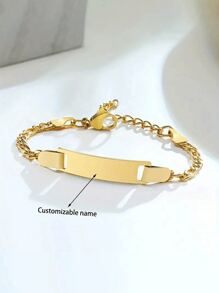 1 Customizable Stainless Steel Footprint ID Bracelet - Exquisite Punk Style Chain With Engraved Nameplate And Personalized Information - A Unique Gift For Loved Ones,Gold,Stylish,Colorful,Vintage,Unisex,Hipster,Simple,Casual,Custom,Personalized,Unique,Ideal Gifts For Him,Ideal Gifts For Her,Her,Boyfriend,Girlfriend,Dad,Mom,Family,Friends,For Anniversaries,For Birthdays,For Graduation,For Prom,For Party,Jewelry Women,Elegant Outfit