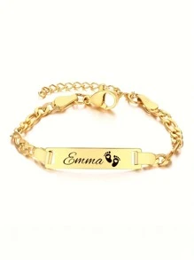 1 Customizable Stainless Steel Footprint ID Bracelet - Exquisite Punk Style Chain With Engraved Nameplate And Personalized Information - A Unique Gift For Loved Ones,Gold,Stylish,Colorful,Vintage,Unisex,Hipster,Simple,Casual,Custom,Personalized,Unique,Ideal Gifts For Him,Ideal Gifts For Her,Her,Boyfriend,Girlfriend,Dad,Mom,Family,Friends,For Anniversaries,For Birthdays,For Graduation,For Prom,For Party,Jewelry Women,Elegant Outfit