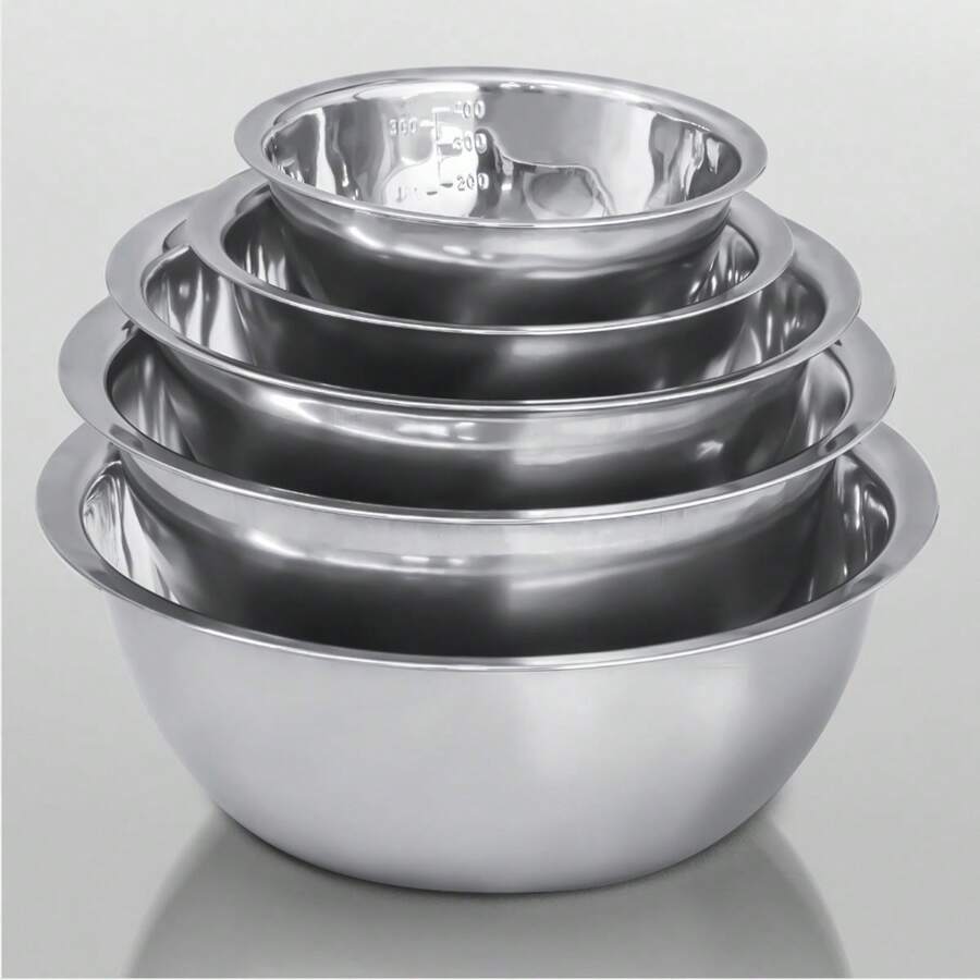 Kit Set Of 5 Stainless Steel Bowls Kitchen Basin Salad Bowl Meal Preparation Food Storage 400 To 1800ml