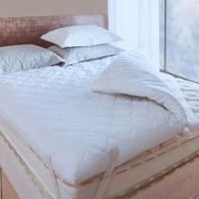 Pillow Top Mattress Protective Cover Double Standard Quilted Box White Extra Soft Anti-Allergic Silicone Blanket In Hipercal 400 Threads - trắng - Xem 3