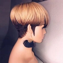 Peruka Pixie Cut dla kobiet z ludzkich włosów, warstwowa, 1B/4/27, kolorowa, z naturalnych włosów, krótka peruka bez koronki z przodu, w pełni maszynowo wykonana, peruka Pixie Cut dla kobiet, fryzura bez kleju, peruki na Boże Narodzenie, Święto Dziękczynienia, kostiumy na Halloween, cosplay, peruka imprezowa, do codziennego użytku